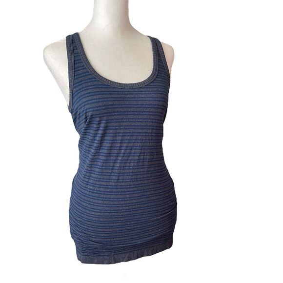 Athleta Medium Back to Basics Tank Top Striped Gray Blue Workout Tee - Picture 3 of 8